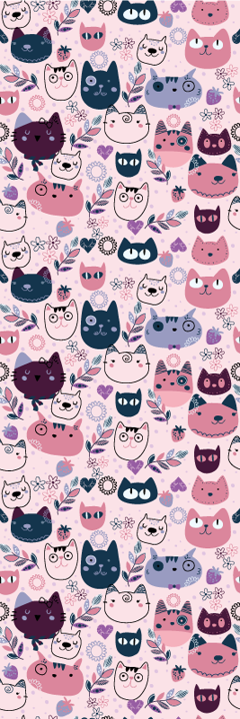 Yatak odası pvc halı pembe kedili moda deseni - TenStickers