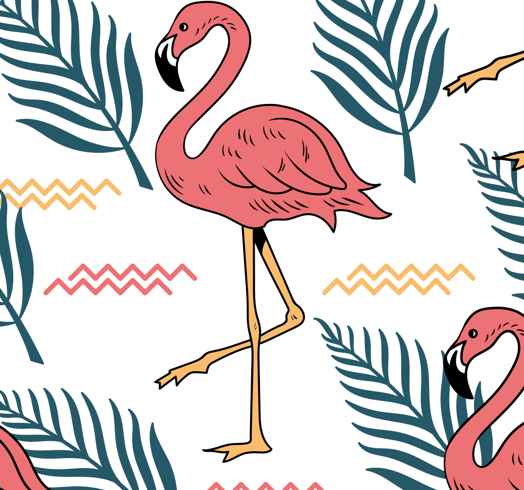 Yatak odası pvc halı tropik yapraklar ve flamingolar - TenStickers