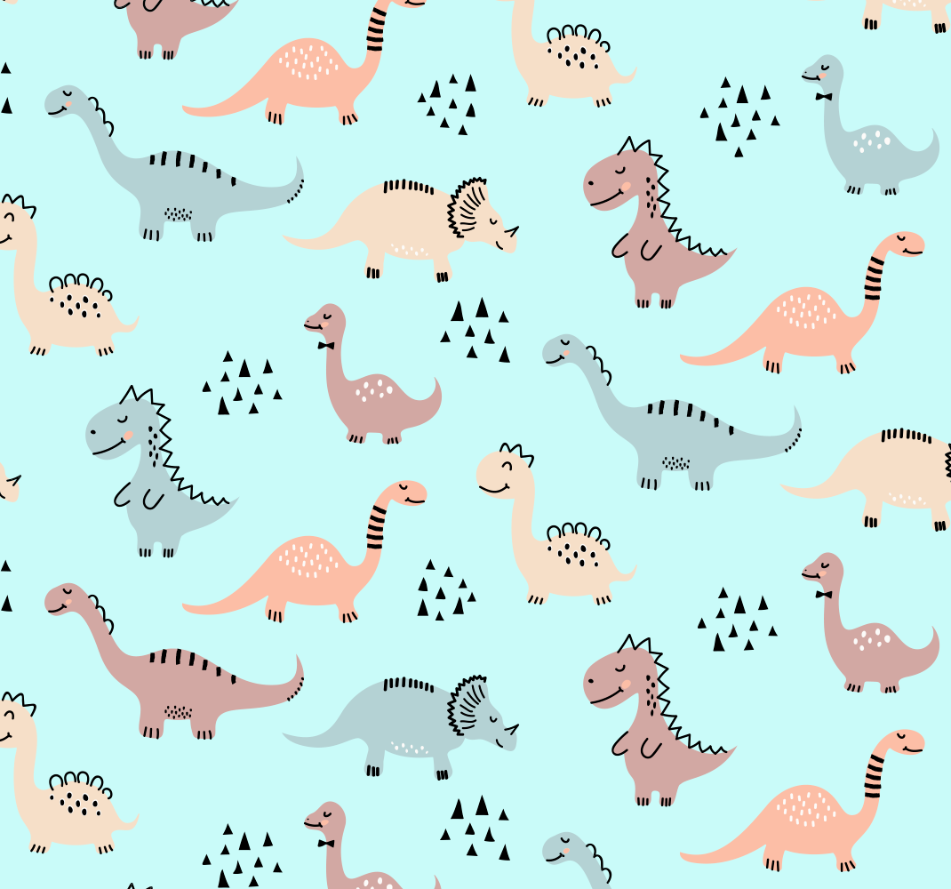 Mavi arka planlı sarı ve yeşil dinozor yatak odası pvc halı - TenStickers
