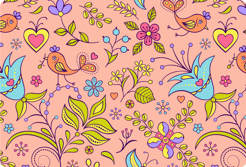 Doğa pvc halı kuş ve kelebekli flora deseni - TenStickers