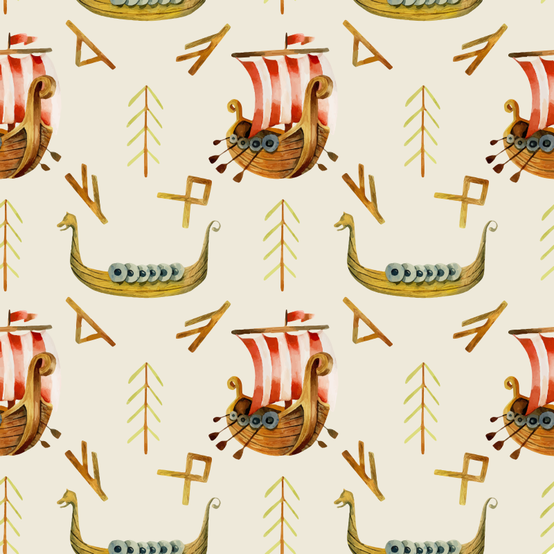 Doğa pvc halı viking gemisi deseni - TenStickers
