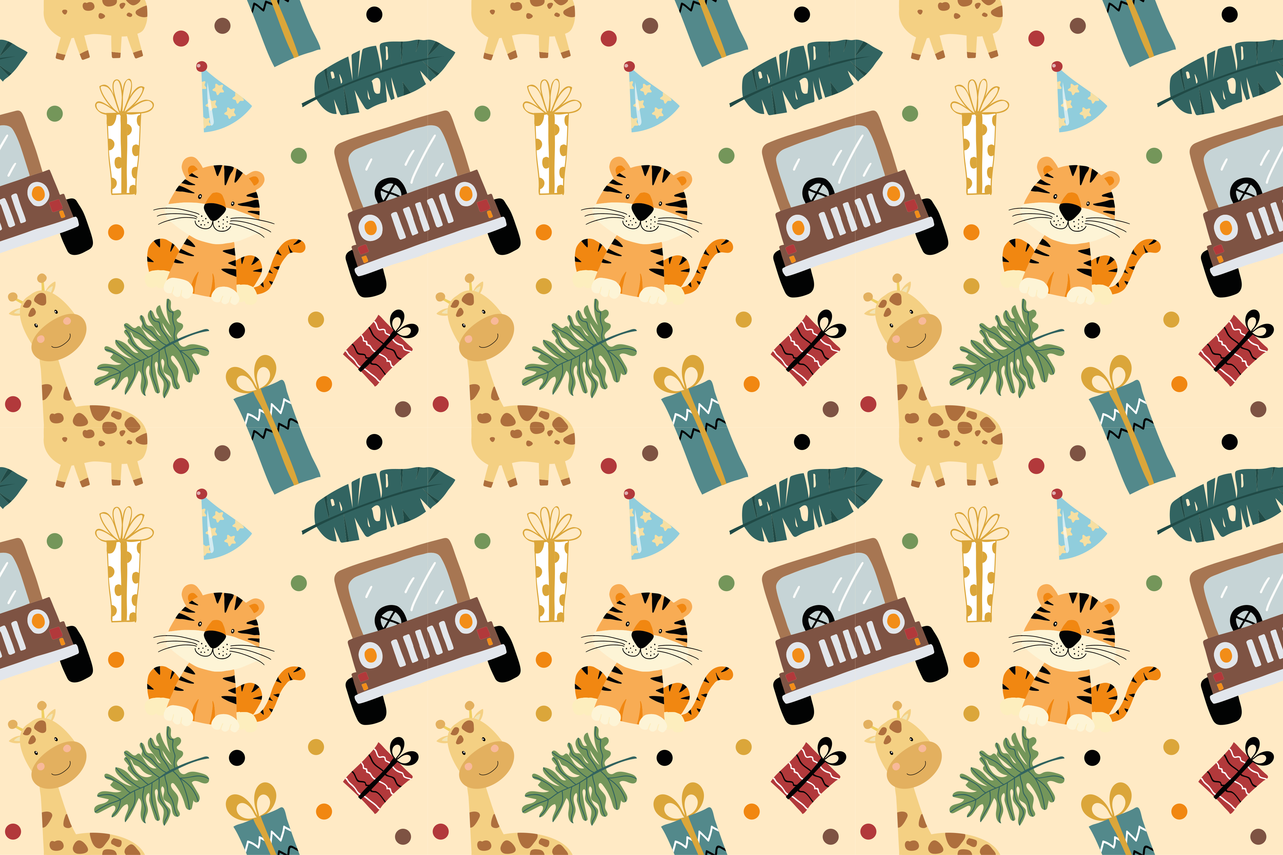 Doğa pvc halı oyunlu safari unsurları - TenStickers