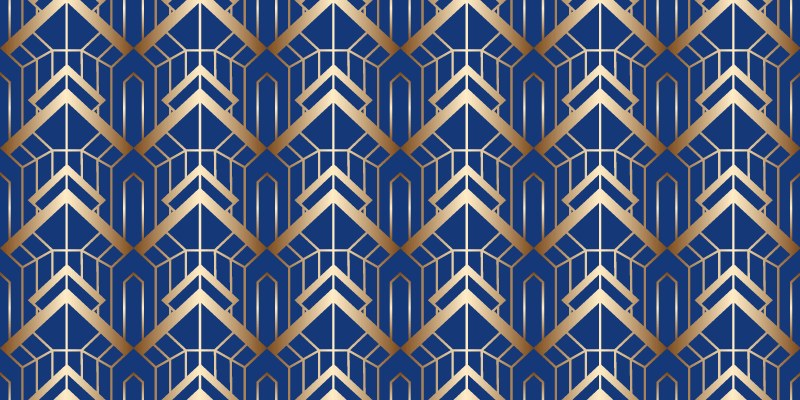 Geometrik pvc halı modern sanat mavi ve altın desenli - TenStickers