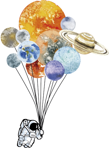 Çocukta pvc halı renkli balonlu astronot - TenStickers