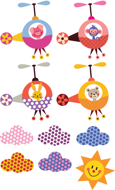 Çocukta pvc halı helikopterli hayvan stickerları - TenStickers