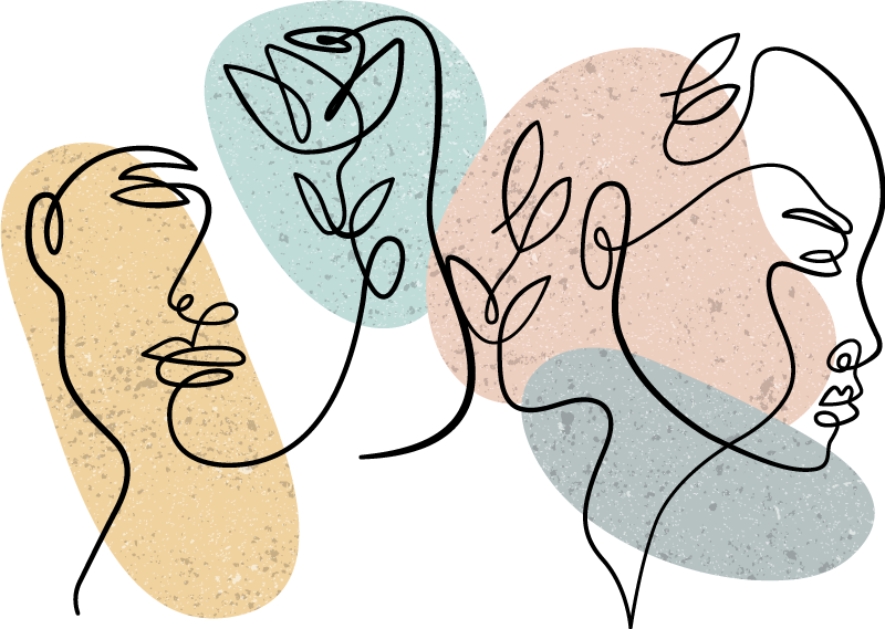 Yatak odası pvc halı kadın yüzleri çizim deseni - TenStickers