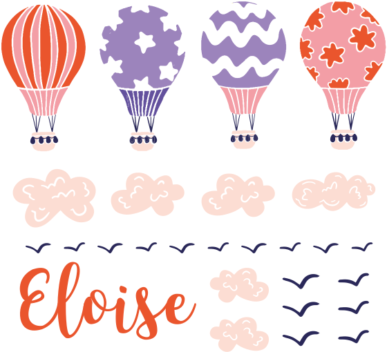 Çocukta pvc halı bulutlar ve kuşlarla pembe mor balonlar - TenStickers