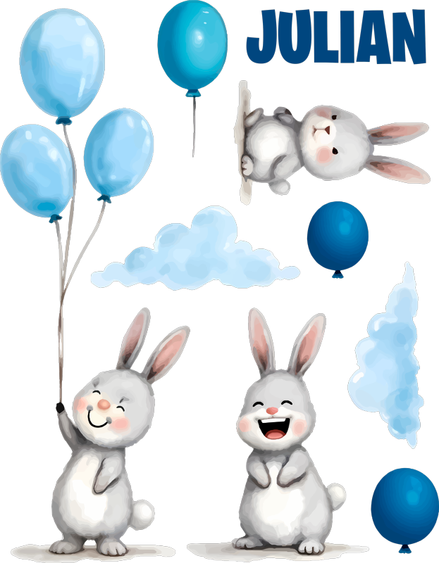 Çocukta pvc halı mavi balonlar ve tavşanlarla - TenStickers