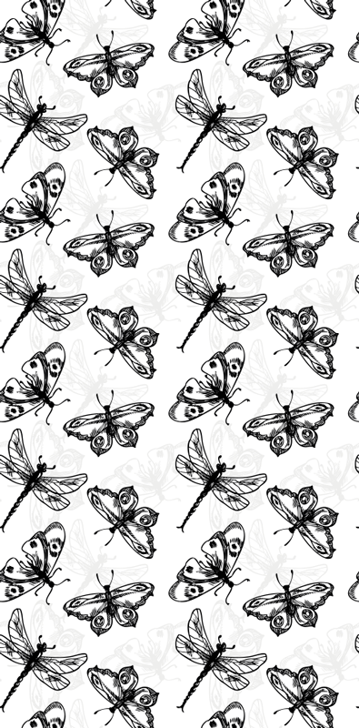 Banyo pvc halı siyah beyaz dragonfly kelebek deseni - TenStickers