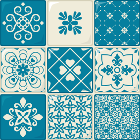 Mutfak pvc halı gri ve mavi desenli - TenStickers