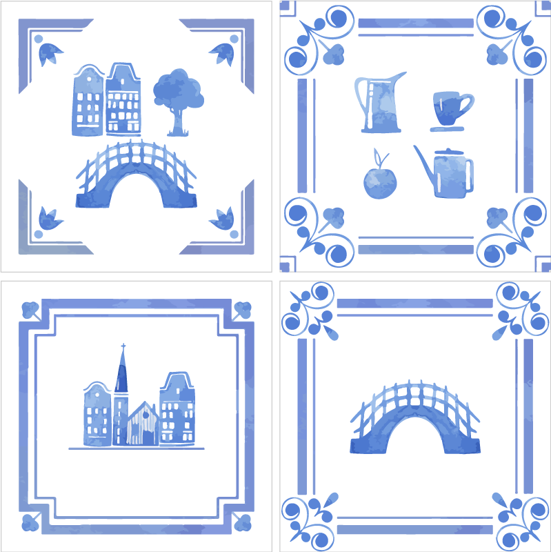 Mutfak pvc halı delftware hollanda evleri - TenStickers