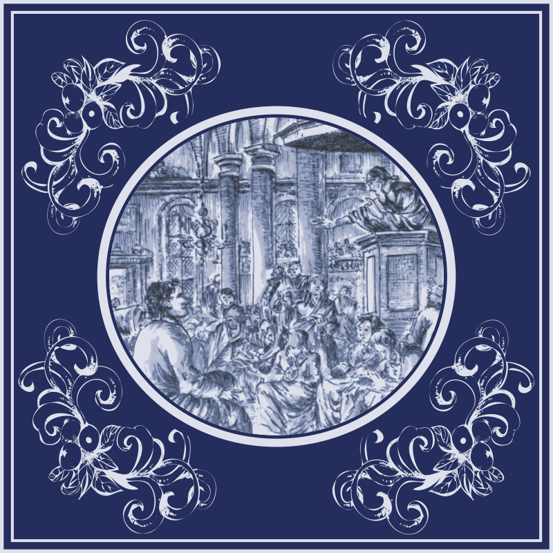 Mutfak pvc halı kalabalıktaki mavi delft figürleri - TenStickers