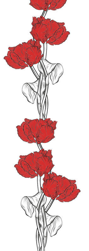 Yatak odası pvc halı dikey kırmızı lale deseni - TenStickers