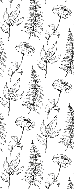 Yatak odası pvc halı siyah beyaz lale deseni - TenStickers