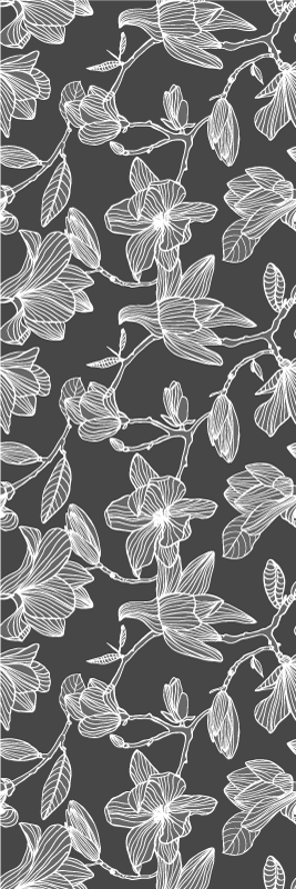 Yatak odası pvc halı beyaz ve gri magnolia çiçek deseni - TenStickers