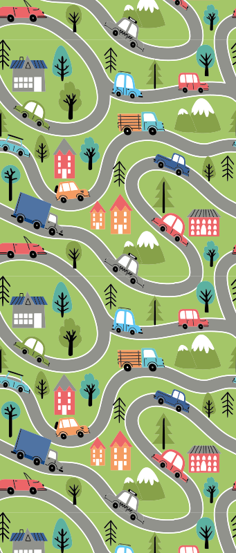 Yatak odası pvc halı - renkli sokak ve yarış arabaları - TenStickers