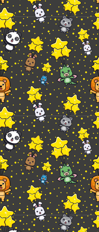 Yatak odası pvc halı sevimli hayvanlar balonla uçuyor - TenStickers