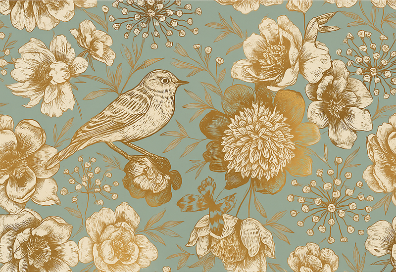 Yatak odası pvc halı gri zeminli altın çiçekli - TenStickers