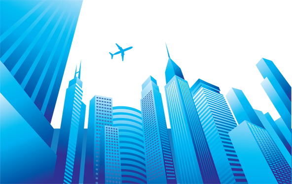 Yatak odası pvc halı şehir ve uçan uçak deseni - TenStickers