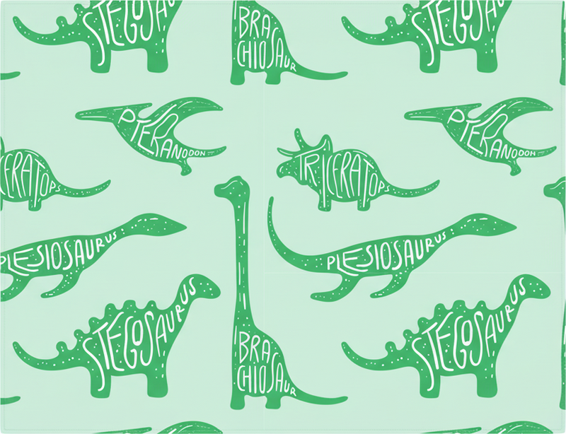 Yatak odası pvc halı isimli yeşil dinozorlar - TenStickers