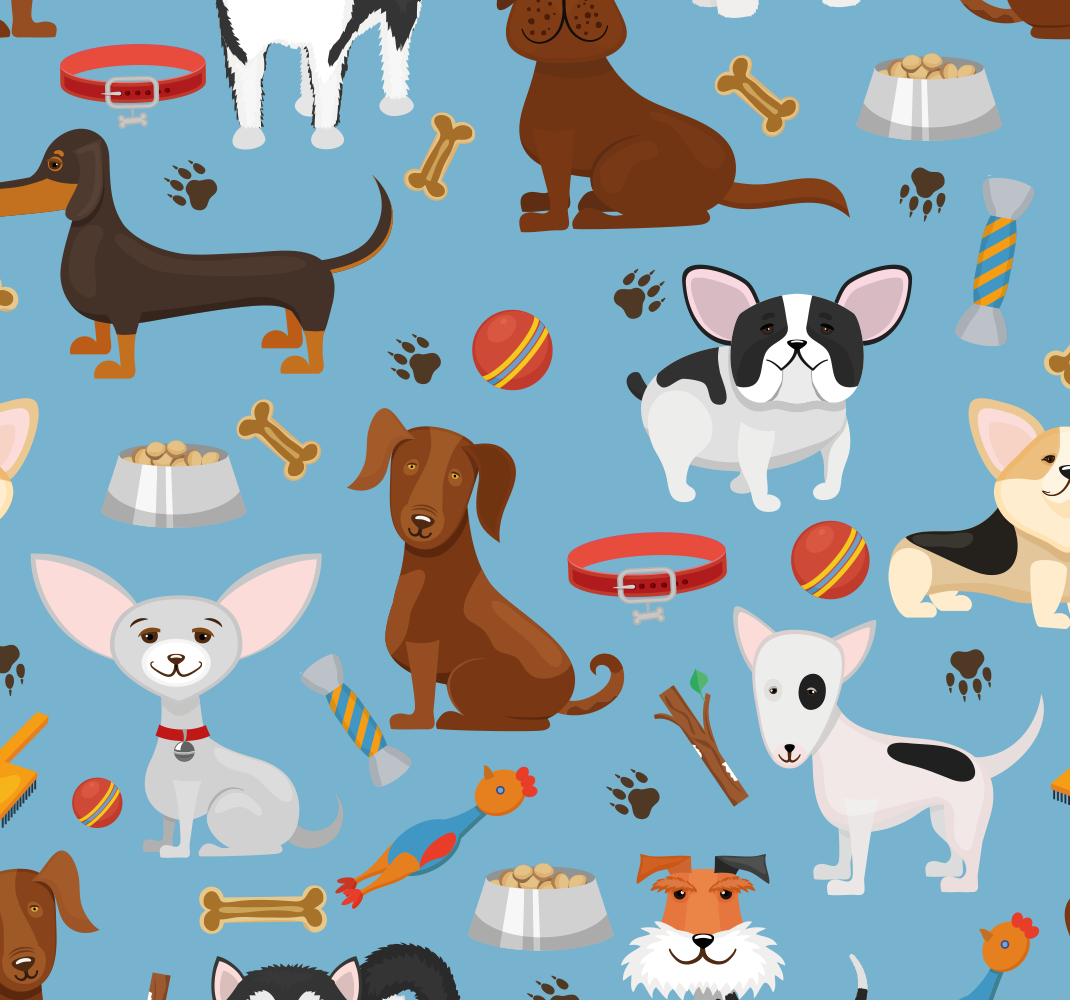 Yatak odası pvc halı köpek deseni mavi arka planlı - TenStickers