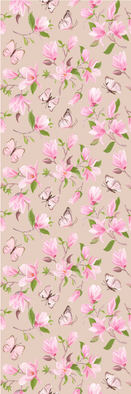 Doğa pvc halı pembe magnolia ve kelebek tasarımı - TenStickers
