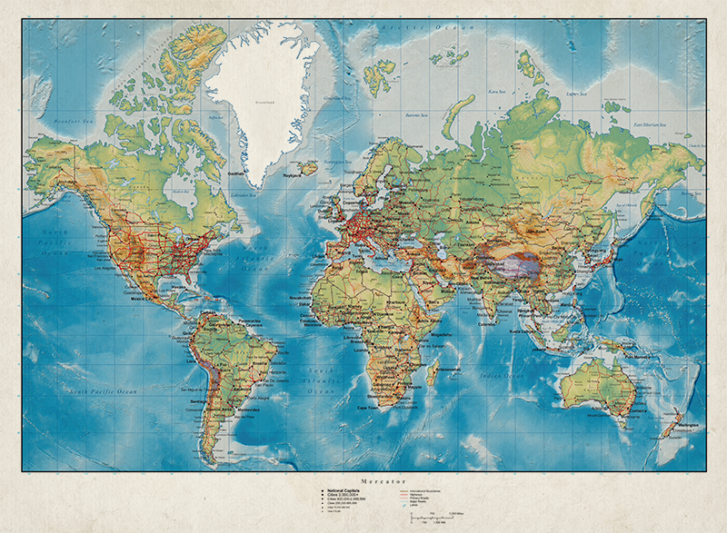 Dünya haritası pvc halı mercator - TenStickers
