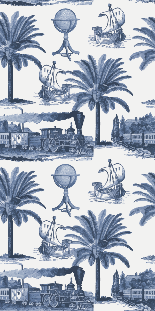 Vintage pvc halı mavi fransız vintage desenli - TenStickers