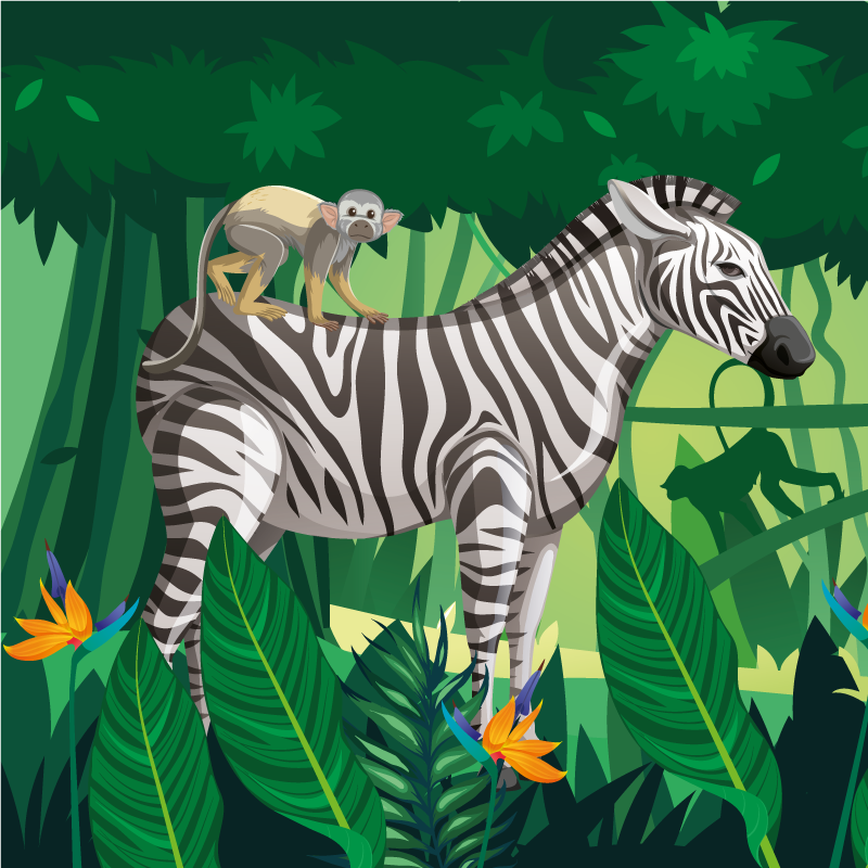 Çocukta pvc halı zürafa zebra ve maymun seti 4 - TenStickers