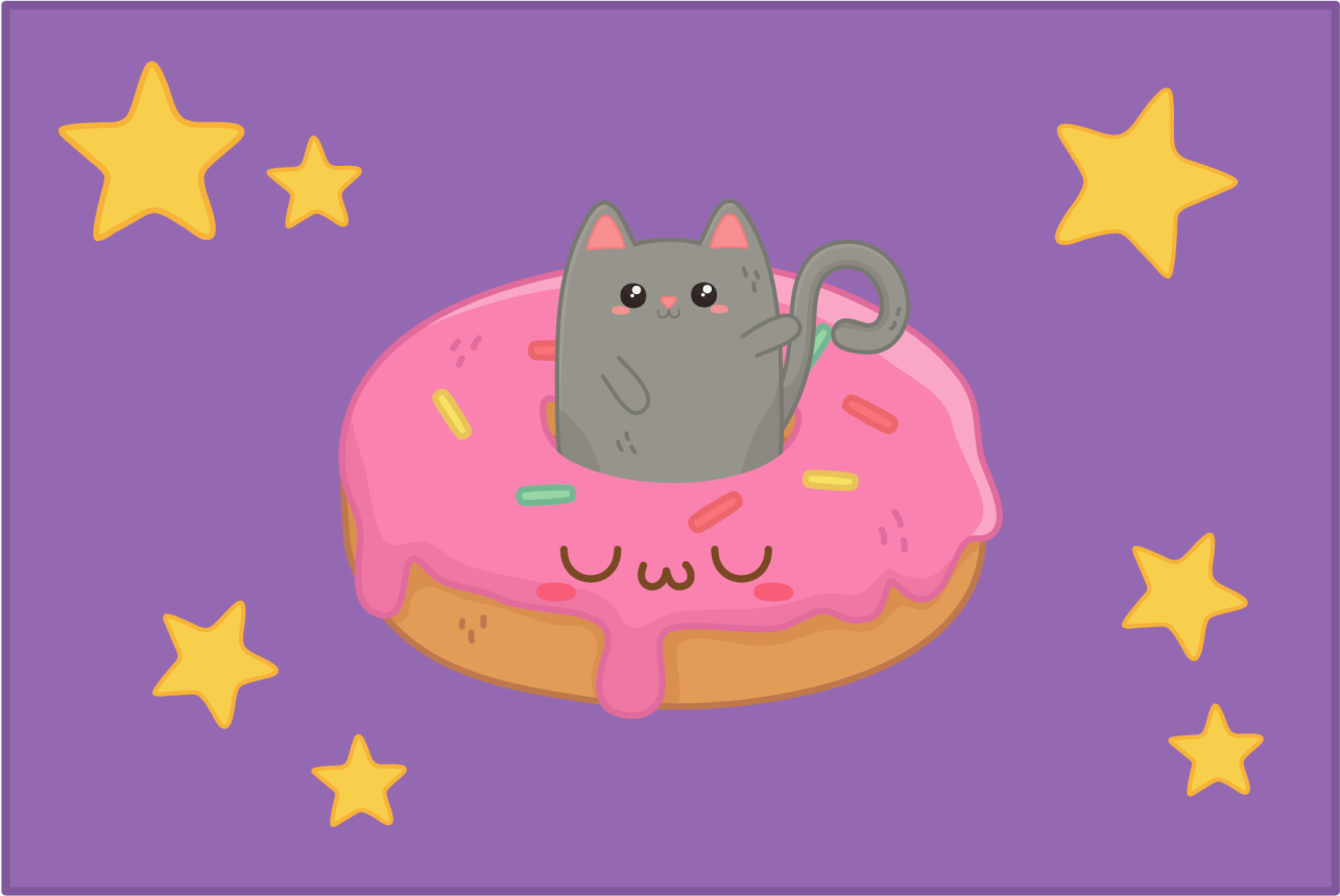 Mor pvc halı kedi ve donut - TenStickers