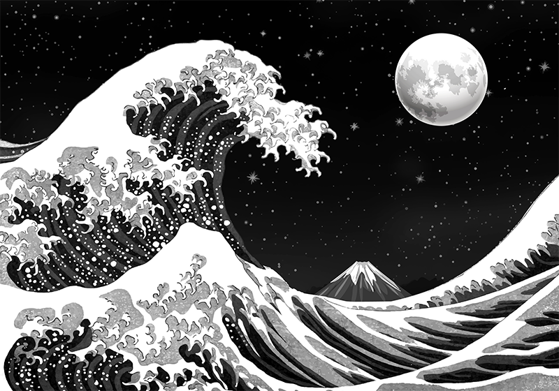 Siyah pvc halı gece japonya kanagawa dalgası - TenStickers
