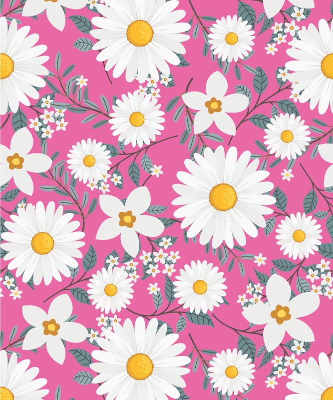 Pembe pvc halı papatya desenli pembe arka plan - TenStickers