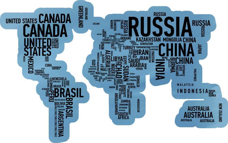 ülke adları ile çarpıcı dünya haritası vinil halı - TenStickers