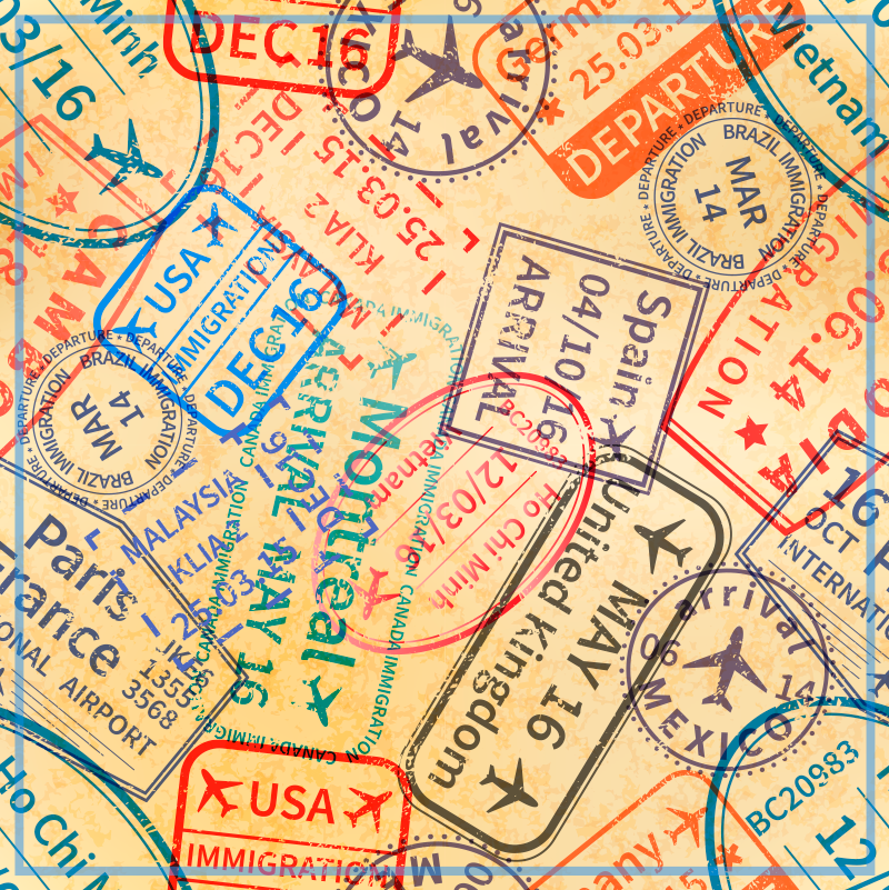 Seyahat pasaport pulları dünya haritası pvc halı - TenStickers