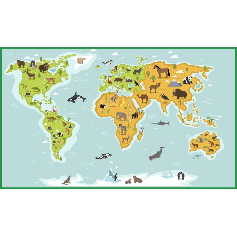 Mavi vintage dünya haritası dünya haritası halı - TenStickers