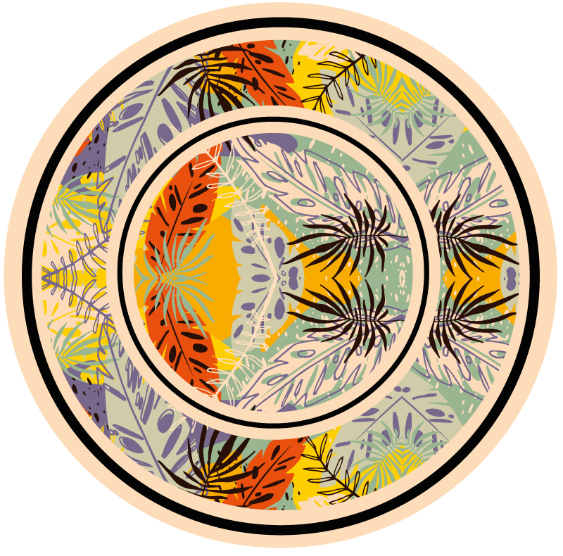 Botanik dairesel motif çiçekler ve bitkiler pvc halı - TenStickers