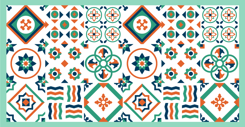 Farklı renkli çini deseni karo halı - TenStickers