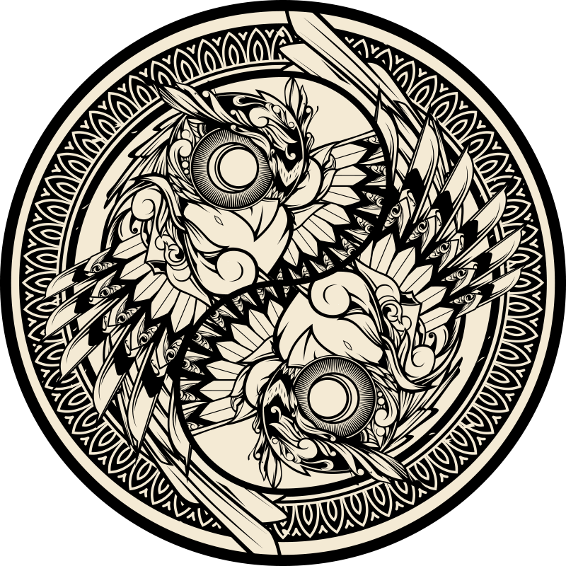 Yin yang baykuş doodle süsleme yatak odası halısı - TenStickers