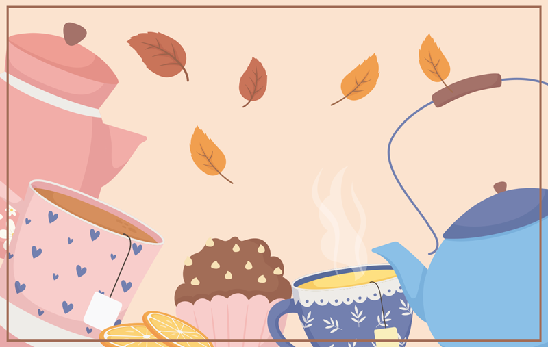 çay vakti illüstrasyonu çiçekler ve bitkiler pvc halı - TenStickers