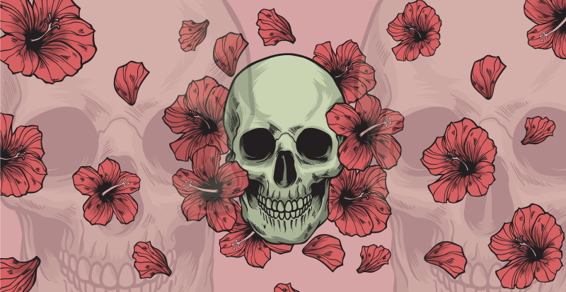 Kafatası çiçek kaplaması cadılar bayramı pvc halı - TenStickers