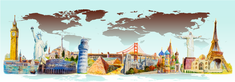 Farklı ülkelerin mouments oturma odası kilim - TenStickers