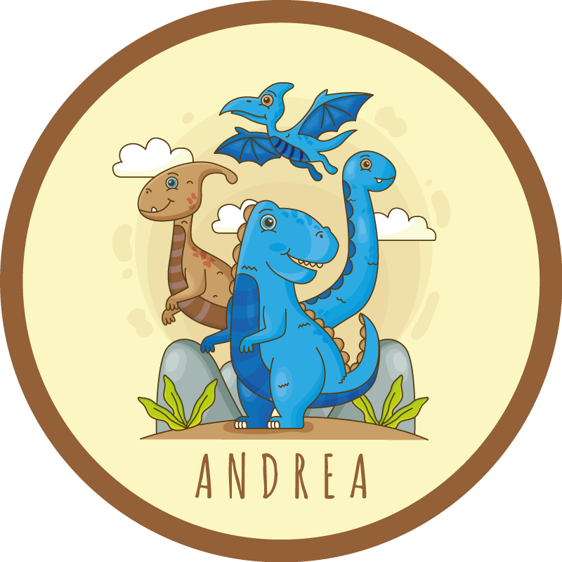 Dinozor daire kompozisyonu isimlerle pvc halı - TenStickers