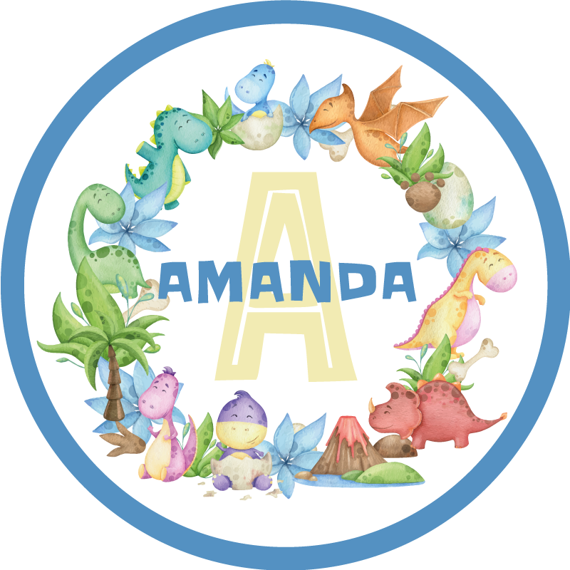 Kişiselleştirilmiş isimli kilim ile dinozor çerçevesi - TenStickers