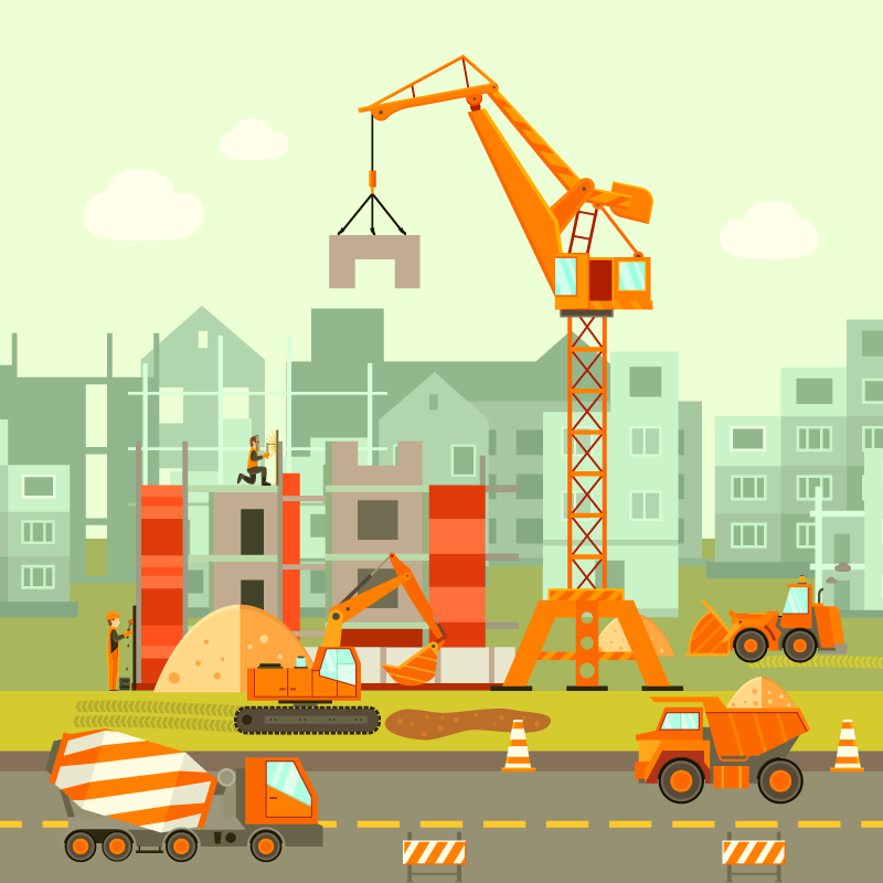 şantiye kamyonları çocuklar vinil halı - TenStickers