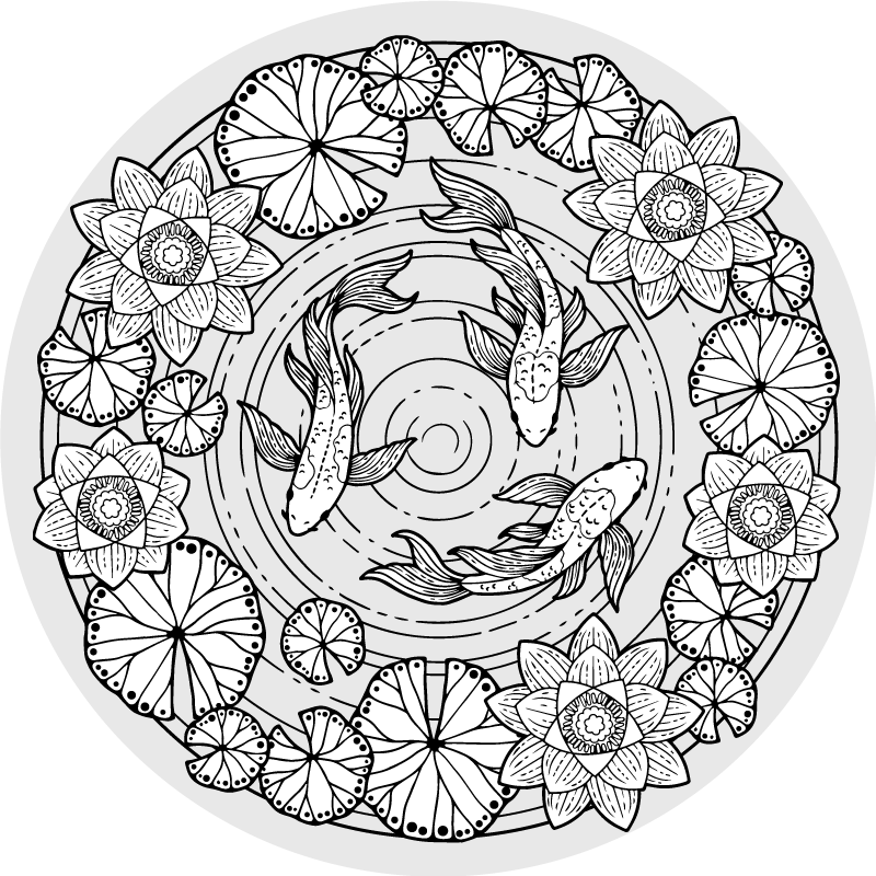 Lotus ve koi sazan çiçek halısı - TenStickers