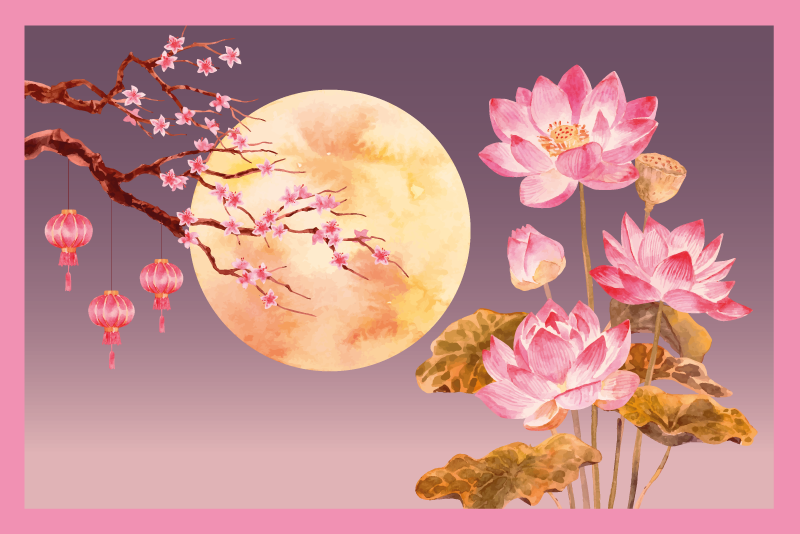 Lotus gece sahnesi çiçek halısı - TenStickers