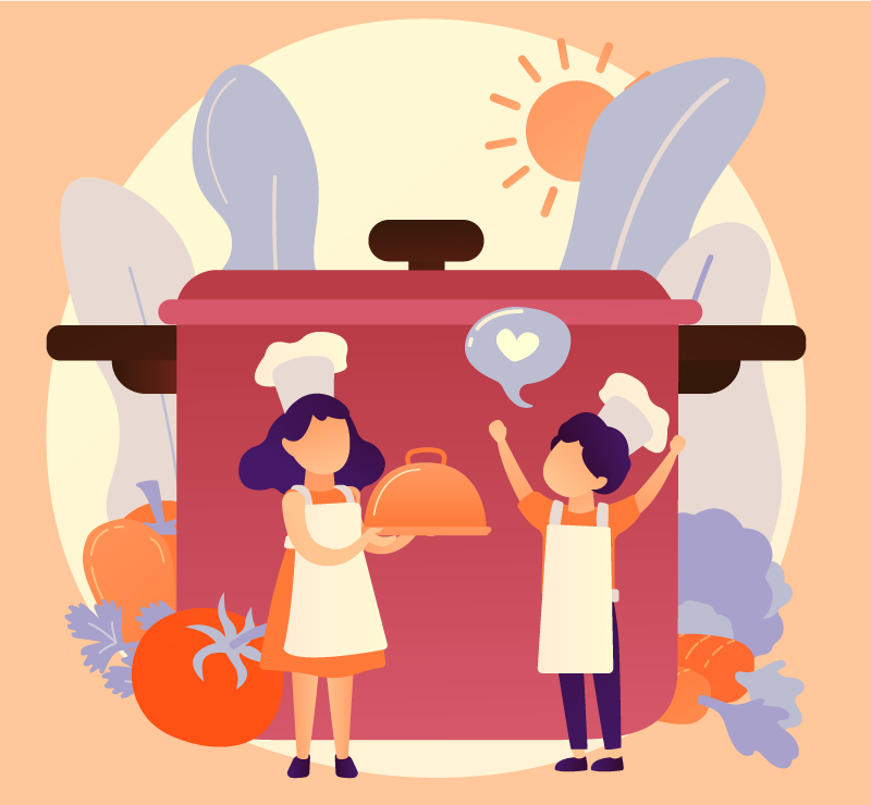 Tepsi yemek yer karoları tutan karikatür şef - TenStickers