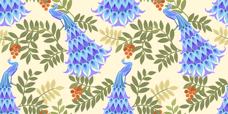 çiçek tavus kuşu teması çiçekler ve bitkiler pvc halı - TenStickers