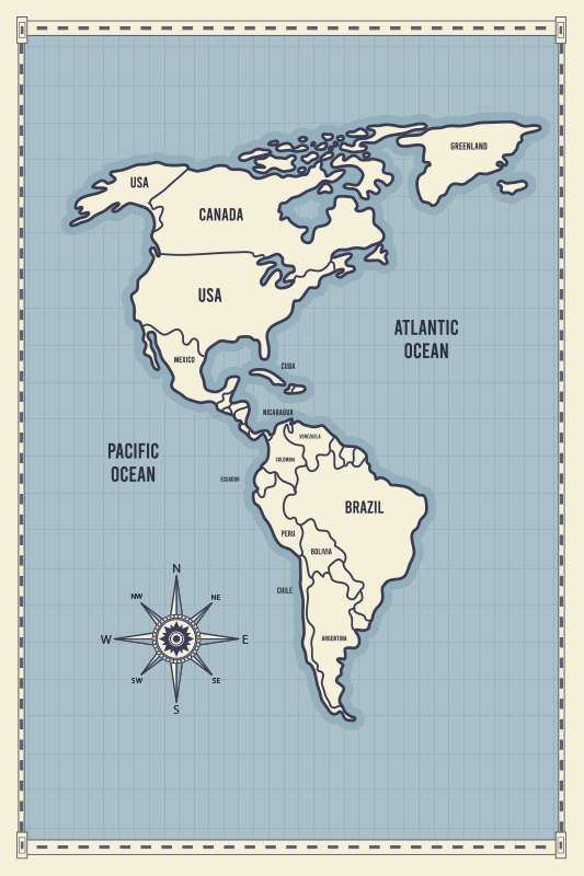 Amerikan kıtasının harita kartı - dünya haritası halı - TenStickers