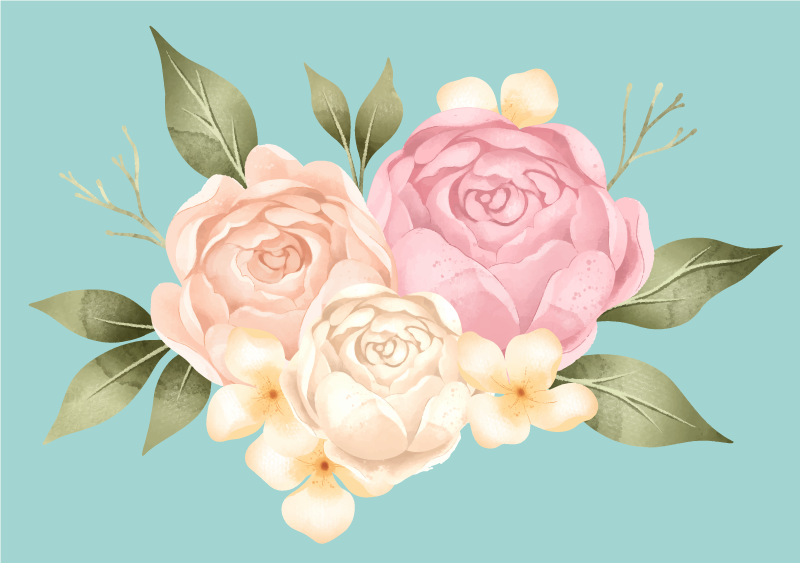 Botanik kompozisyon çiçekler ve bitkiler pvc halı - TenStickers